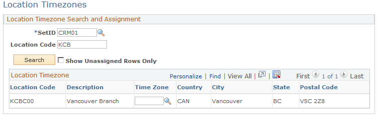 Location Timezones page