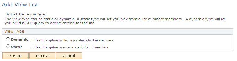 Add View List (type) page