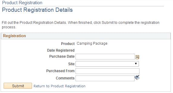 Product Registration Details page