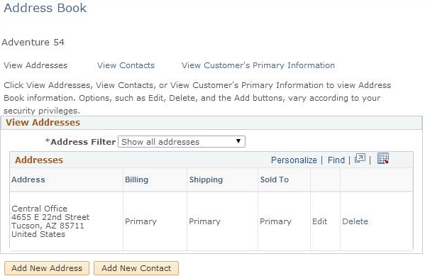 Address Book: View Addresses page