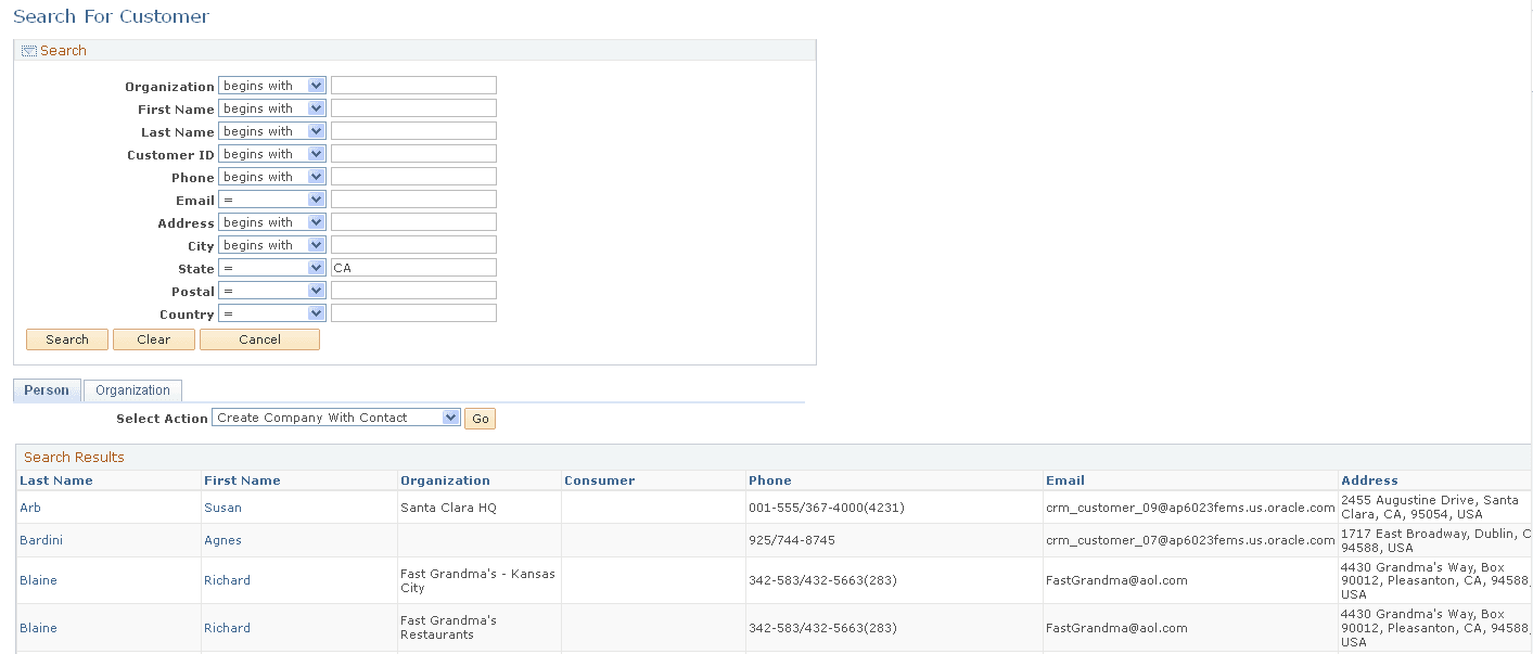 <>Customer 360-Degree View - Search for <Business Object> page