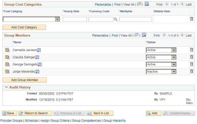 Provider Groups page (2 of 2)