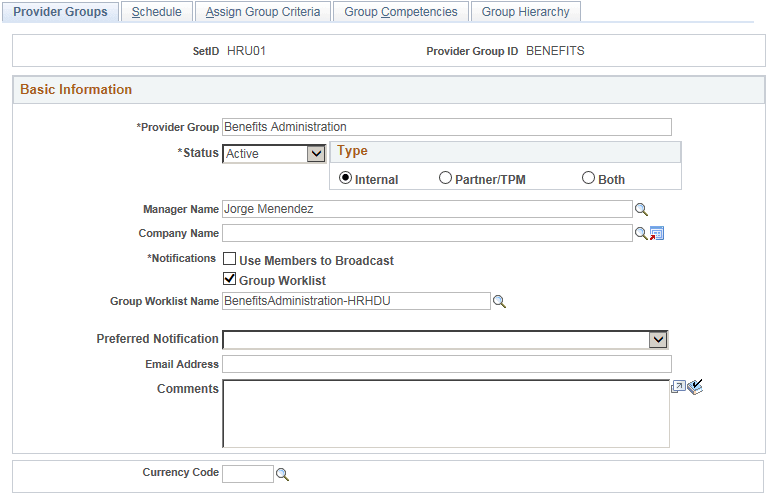 Provider Groups page (1 of 2)