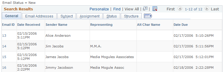 Search Inbound Email page (2 of 2)