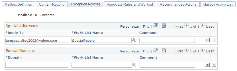 Exception Routing page