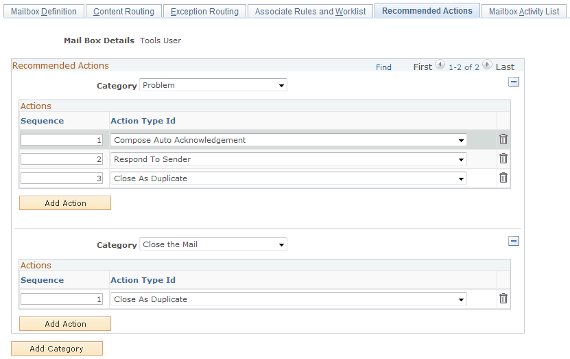 Recommended Actions page