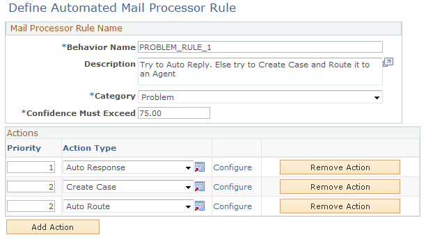Define Automated Mail Processor Rule page
