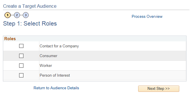 Create a Target Audience - Select Roles page