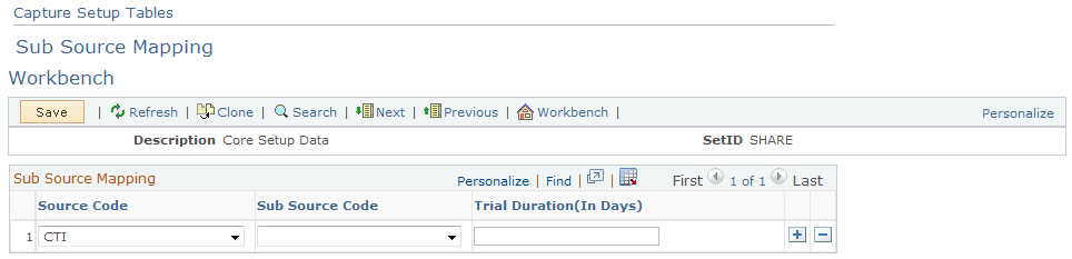 Capture Setup Tables - Sub Source Mapping Workbench page