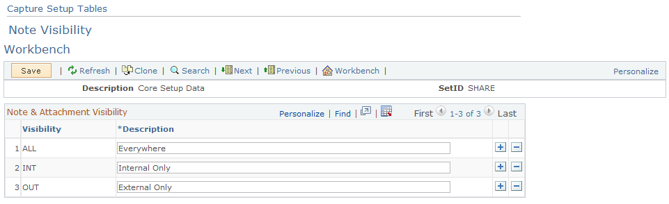 Capture Setup Tables - Note Visibility Workbench page