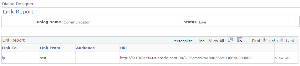 Dialog Designer - Link Report page