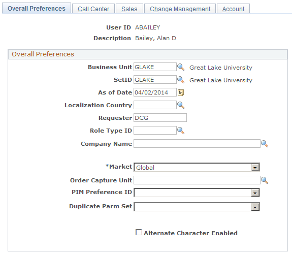 Overall Preferences page