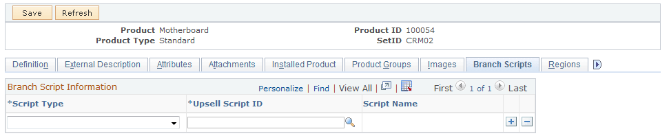 Product Definition - Branch Scripts page