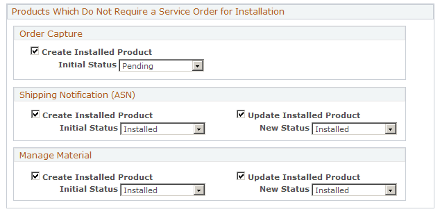Installed Product Defaults page (2 of 2)