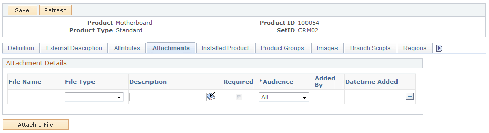 Product Definition - Attachments page