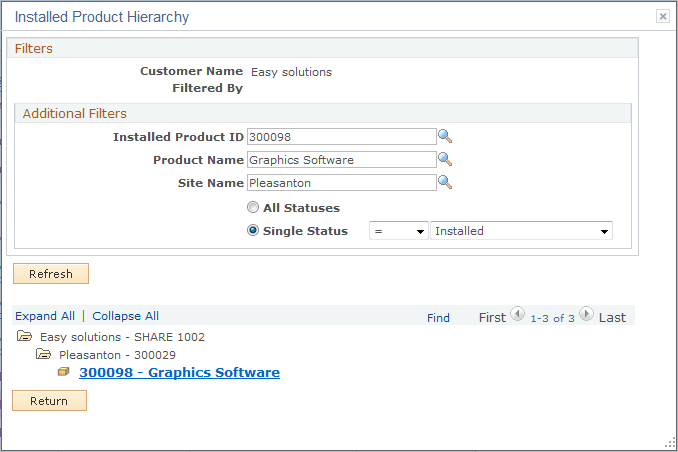 Installed Product Hierarchy page