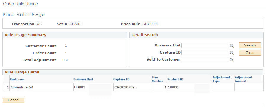 Price Rule Usage page