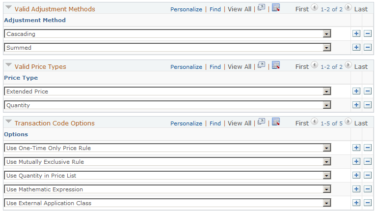 Price Transaction Code page (2 of 2)