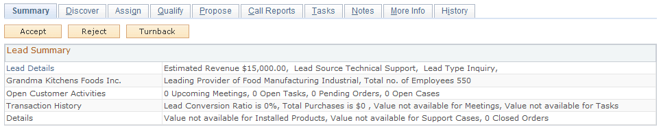 Lead - Summary page