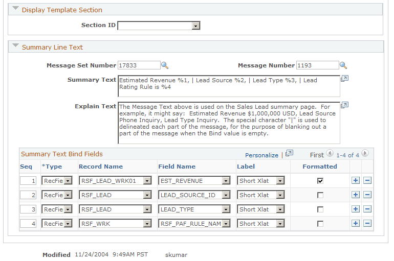 Summary Page Setup page (2 of 2)