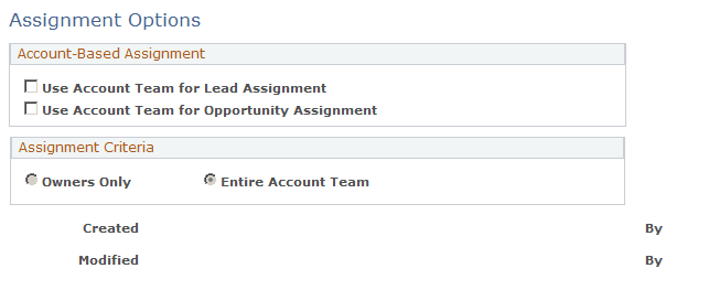 Assignment Options page