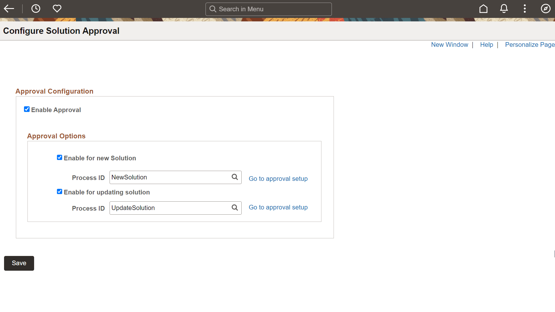 Configure Solution Approval page