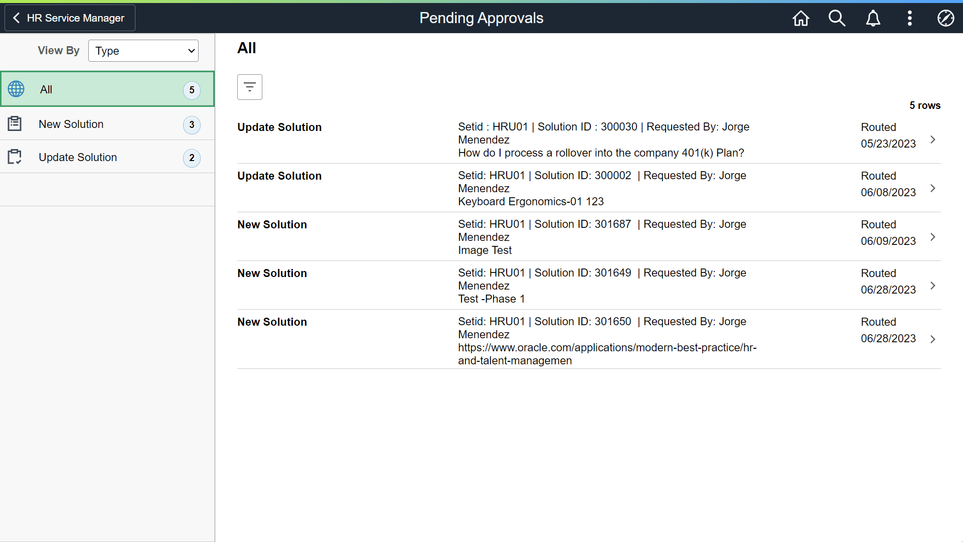 Pending Approvals page