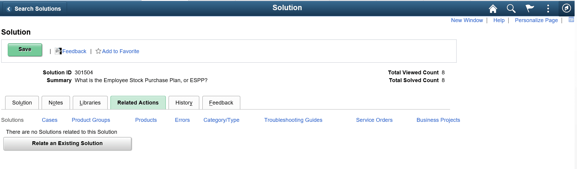 Related Actions page