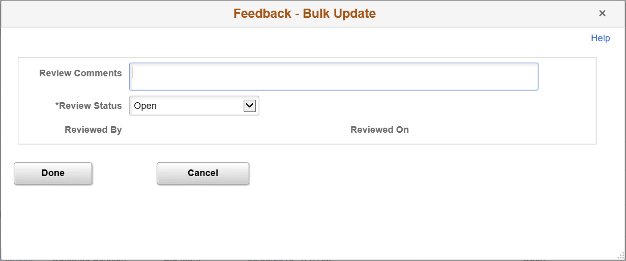 Feedback Bulk Update modal