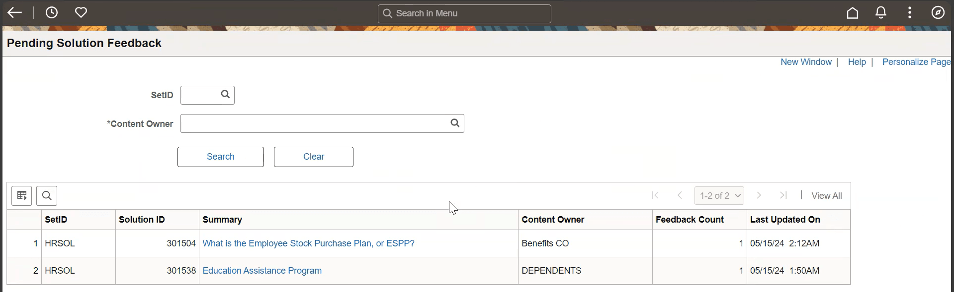 Pending Solution Feedback page