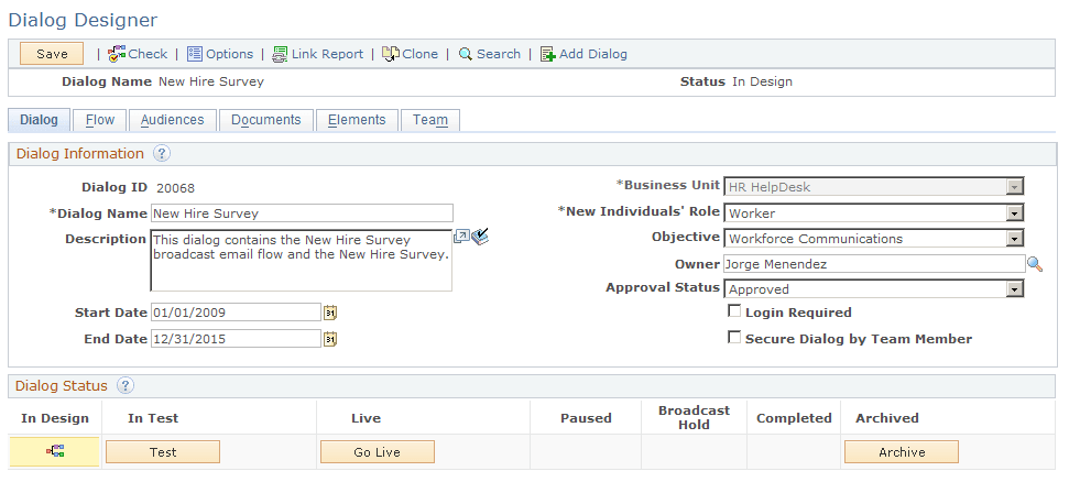 Dialog Designer - Dialog Information page