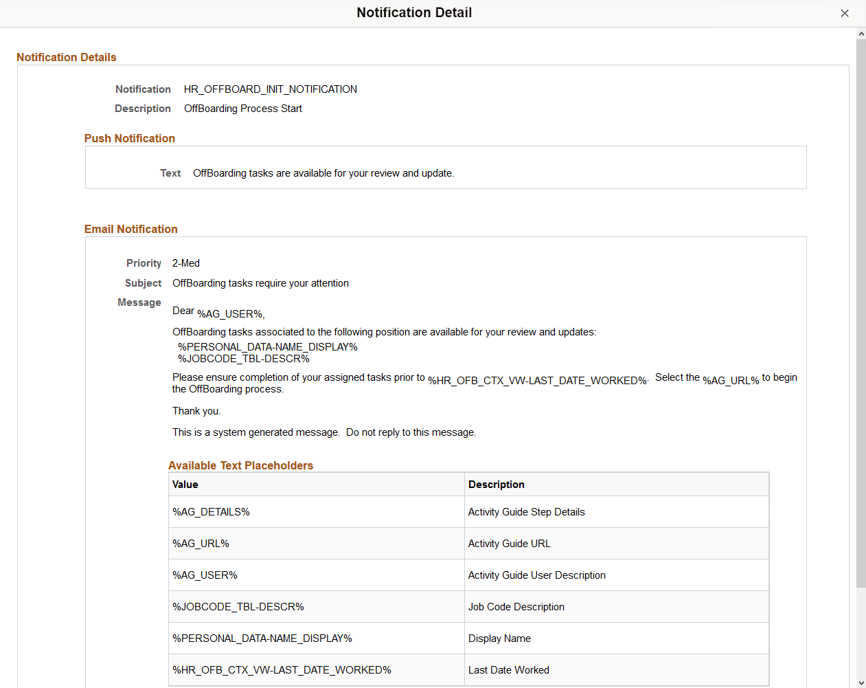 Notification Detail page (when Notification Composer is not enabled)