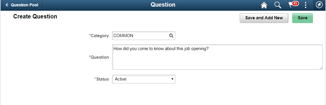 Add New Question page