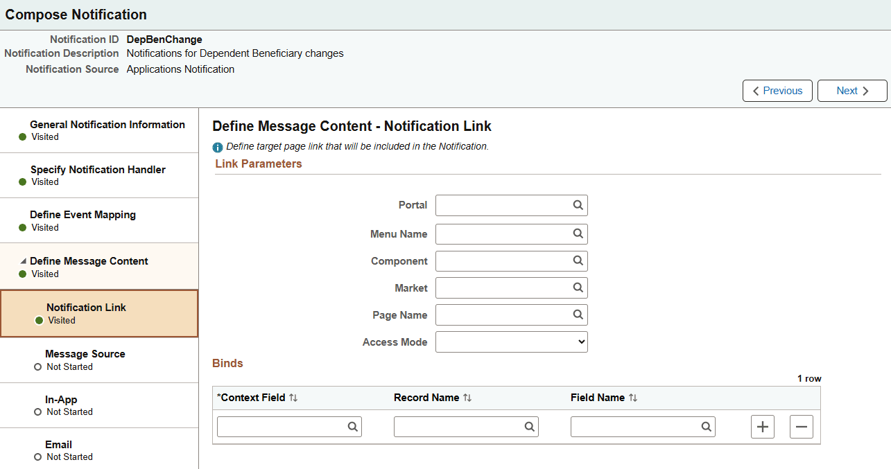 Compose Notification - Define Message Content - Notification Link page