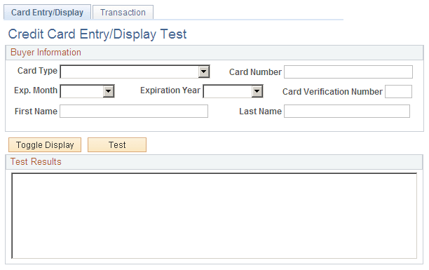 Test Credit Card Interface - Card Entry/Display page