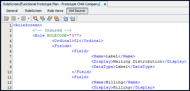 RoleScreen XML Source Pane