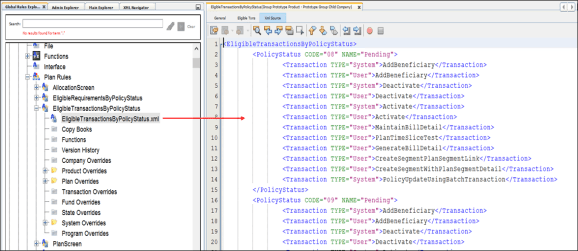 XML Source of the EligibleTransactionByPolicyStatus business rule