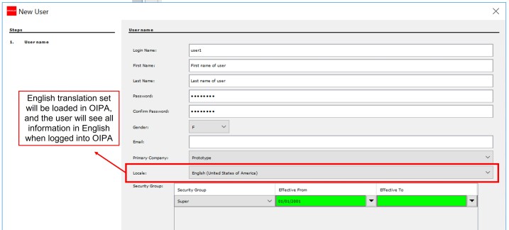 Translation identified in user account