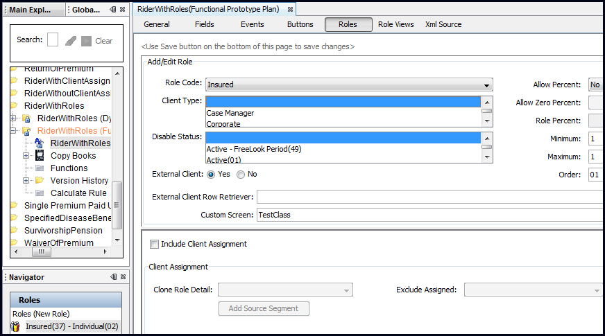 Roles Node in Navigator Window
