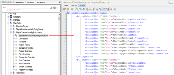 XML Source of the EligibleTransactionByPolicyStatus business rule