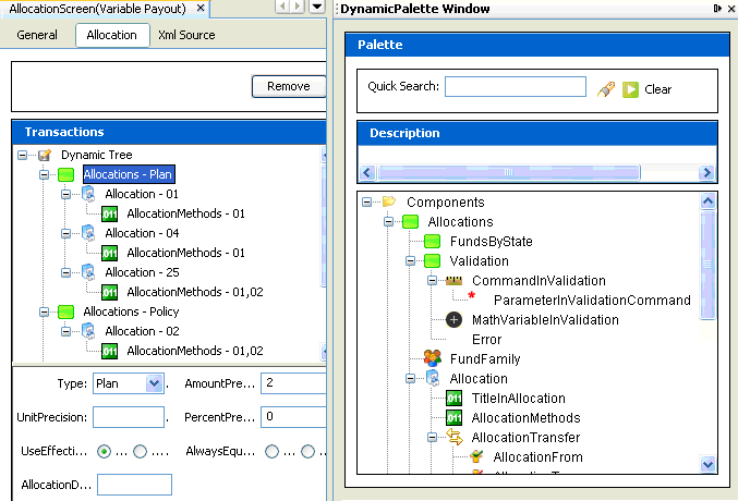 Allocation pane of the AllocationScreen