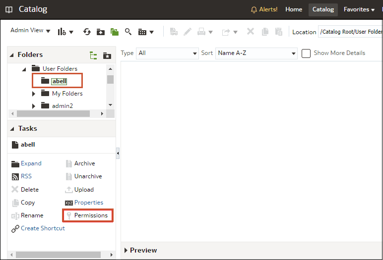 Oracle Analytics Cloud Classicの「カタログ」ページ Oracle Analytics Cloud Classicの「カタログ」ページ