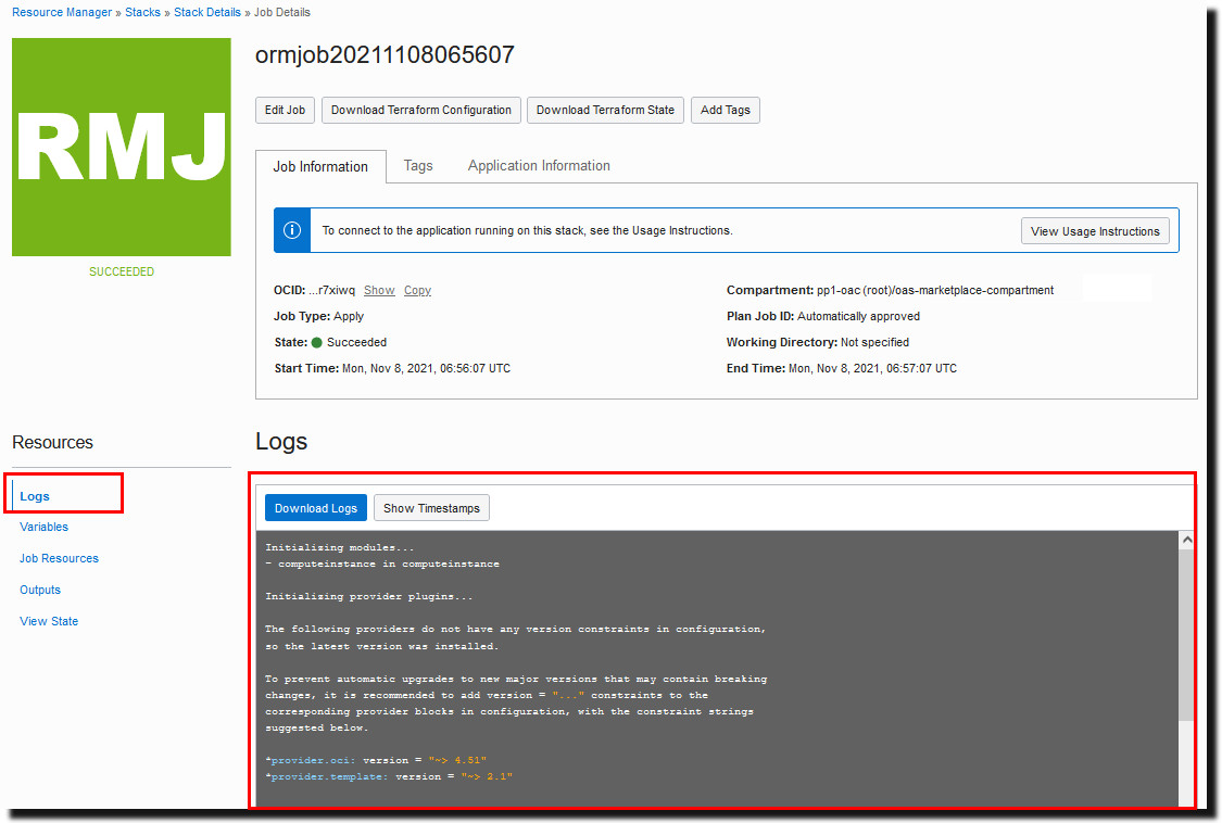 スタック・ジョブの「ログ」ページ スタック・ジョブの「ログ」ページ
