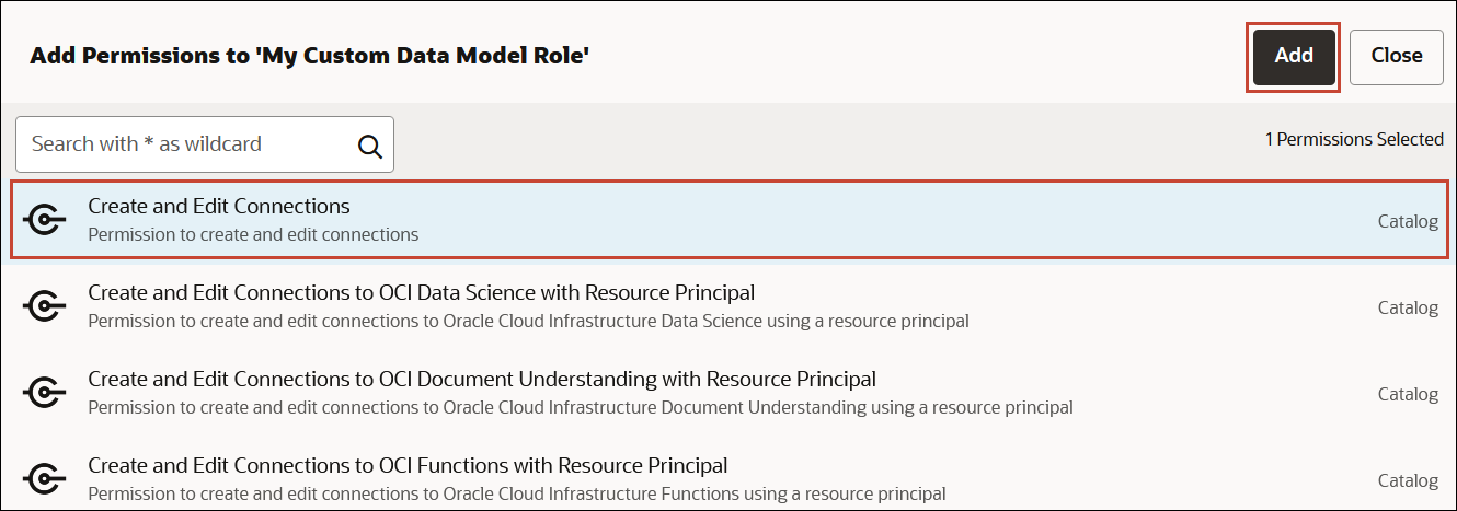 権限の選択および追加