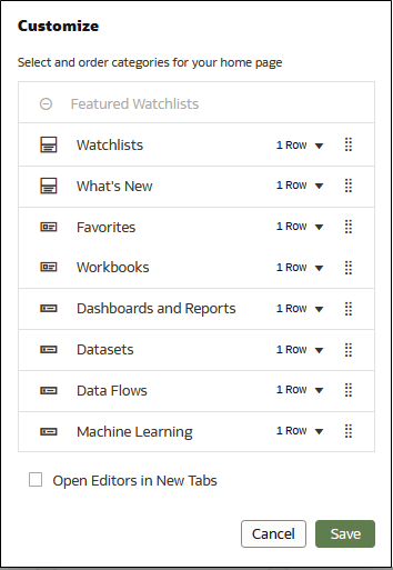 ホーム・ページにカテゴリを表示する方法をカスタマイズします。