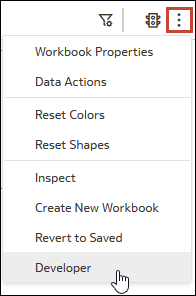 「アクション」ボタンおよび「開発者」メニュー・オプション