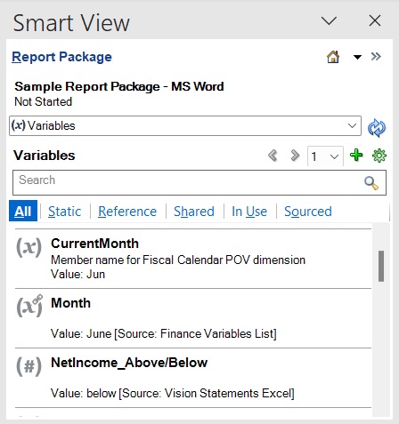 Smart Viewパネルの変数リストで選択された変数