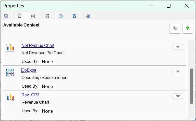 使用可能なコンテンツがリストされている「プロパティ」ダイアログで、「OpExps」に説明が表示されるようになりました。 使用可能なコンテンツがリストされている「プロパティ」ダイアログで、「OpExps」に説明が表示されるようになりました。