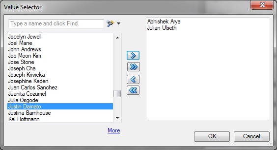 大量のデータを小さいグループでロードするための「詳細」ボタンが表示されている「値セレクタ」
