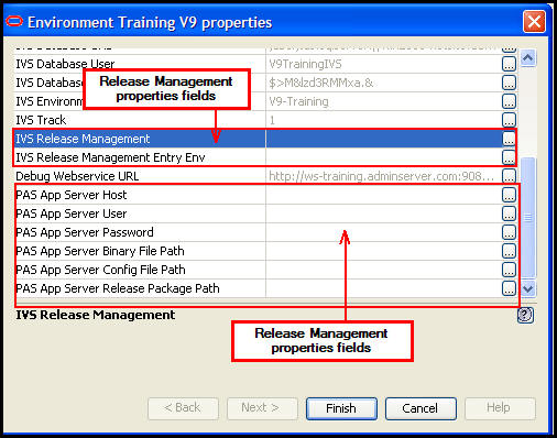 Release Management Properties fields